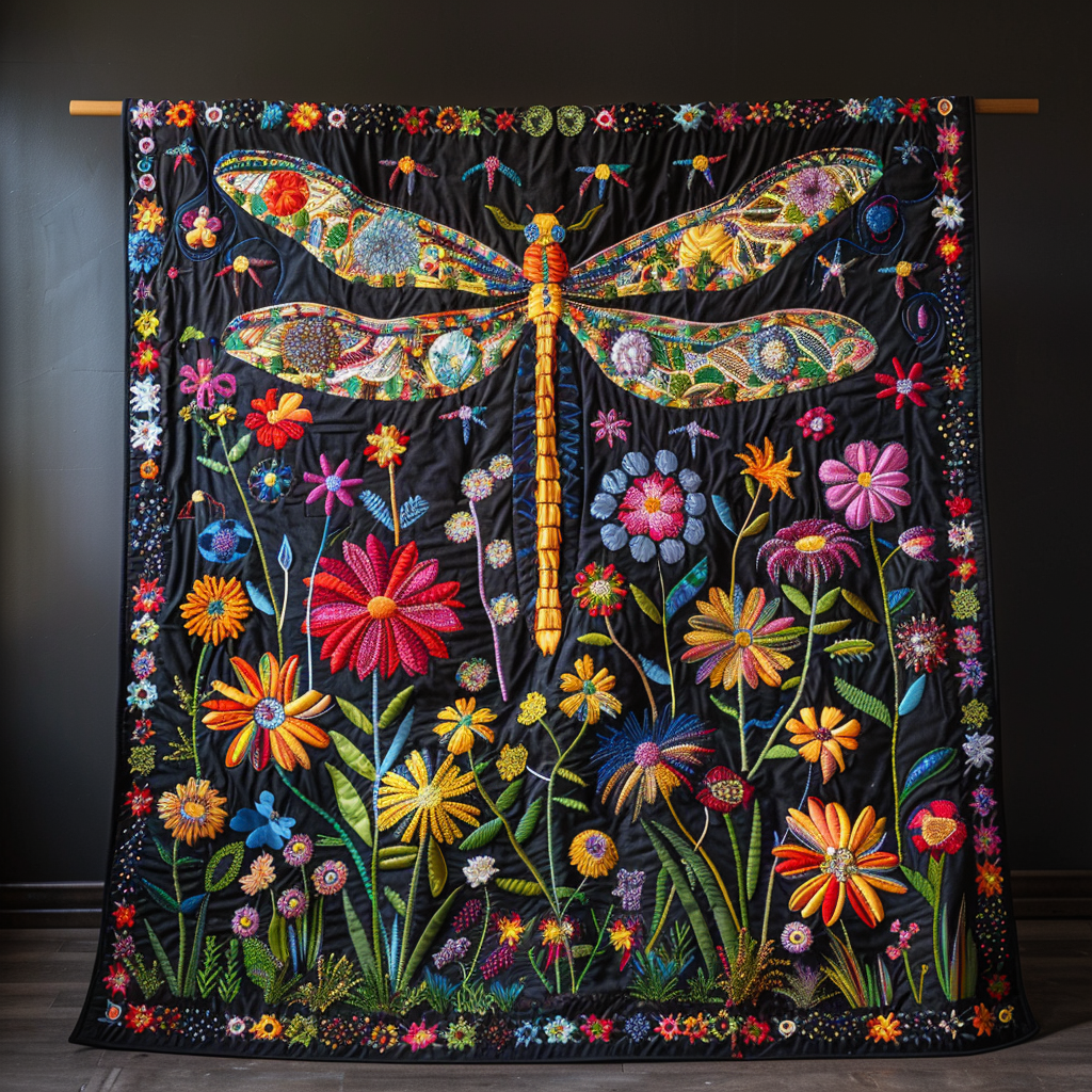 Starry Whimsical Dragonfly Quilted Blanket Unique Dragon Gifts