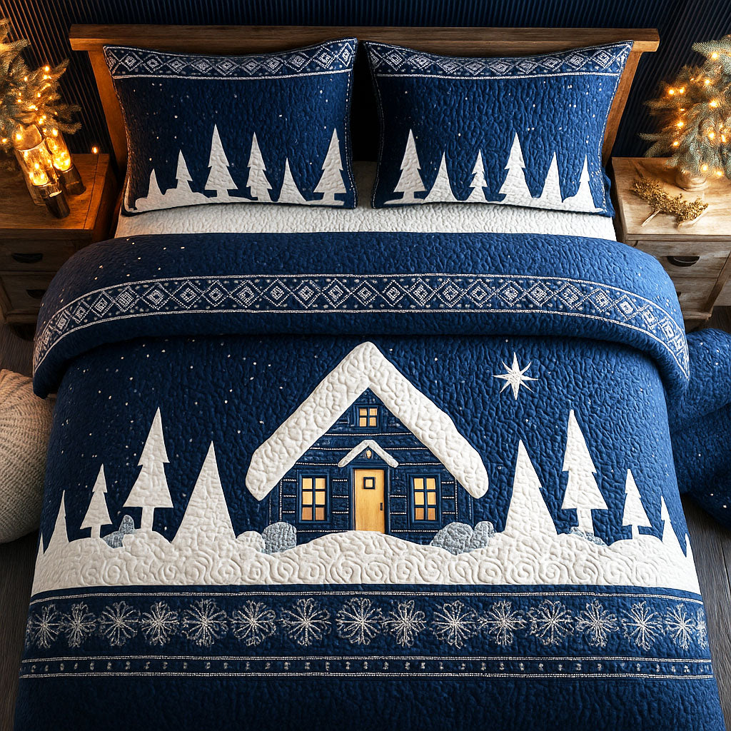 Starry Winter Cabin Quilted Bedding Set Holiday Duvet Cover Set Family To Family Christmas Gift Ideas