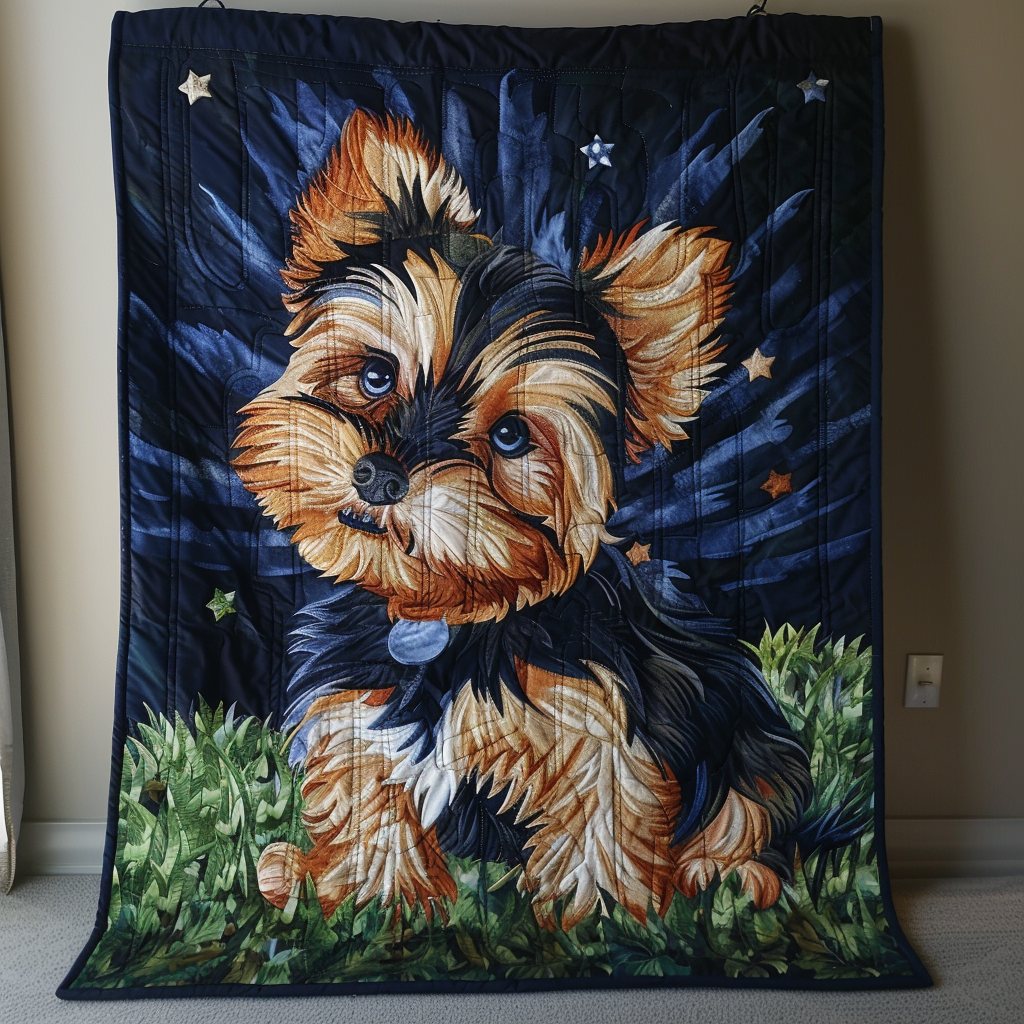 Starry Yorkie Quilted Blanket Gifts For Yorkie Lovers