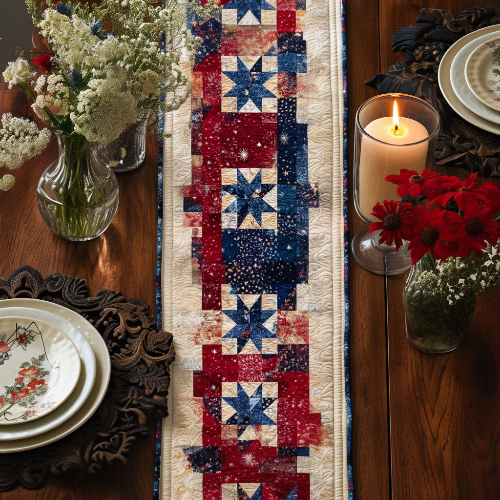 Stars Alight Quilted Table Runner Kitchen Table Decor Patriotic Gifts For Women