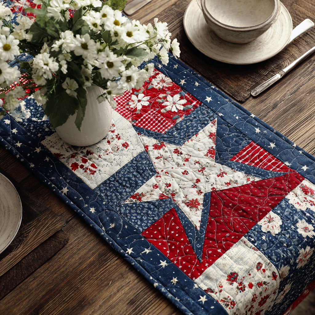 Stars and Bars Design Quilted Table Runner Dining Table Ideas Patriotic Christmas Gifts