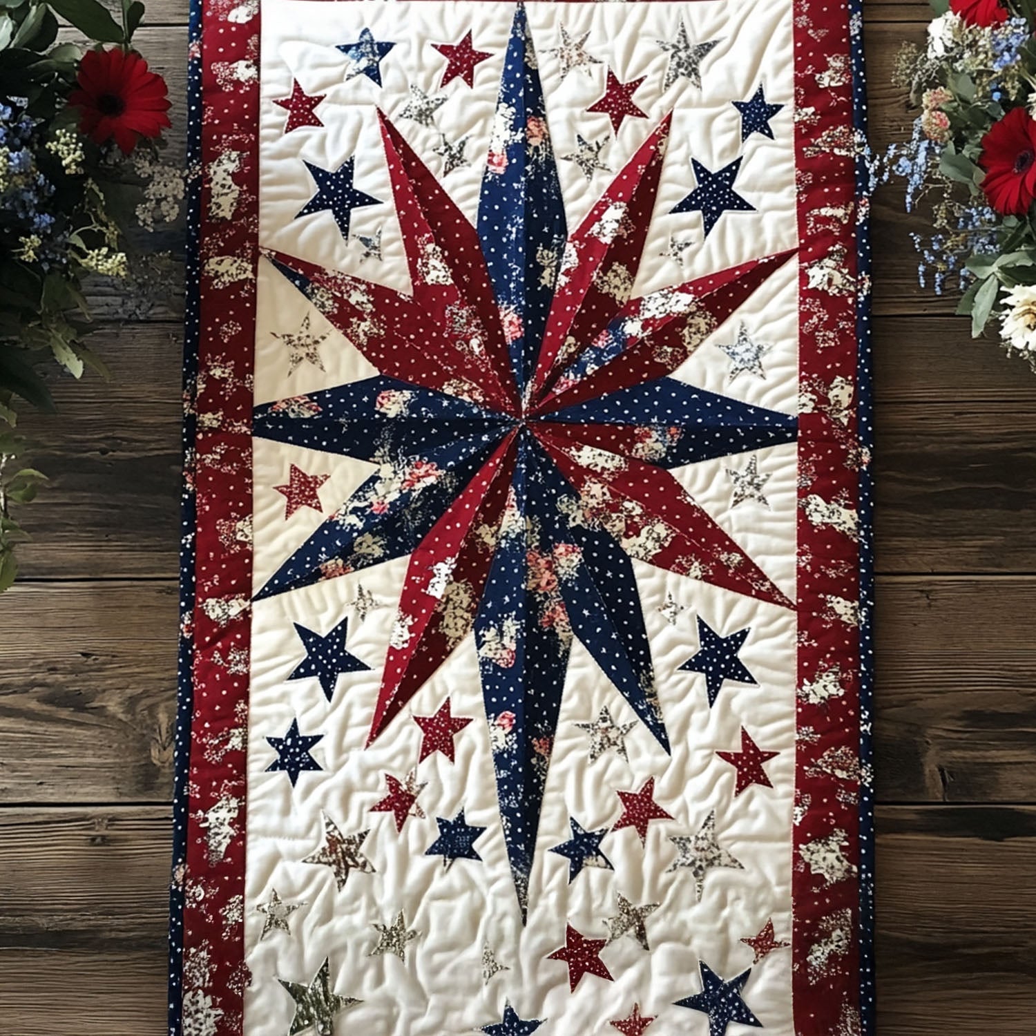 Stars and Fireworks Quilted Table Runner Dinner Table Decor Patriotic Gift Ideas