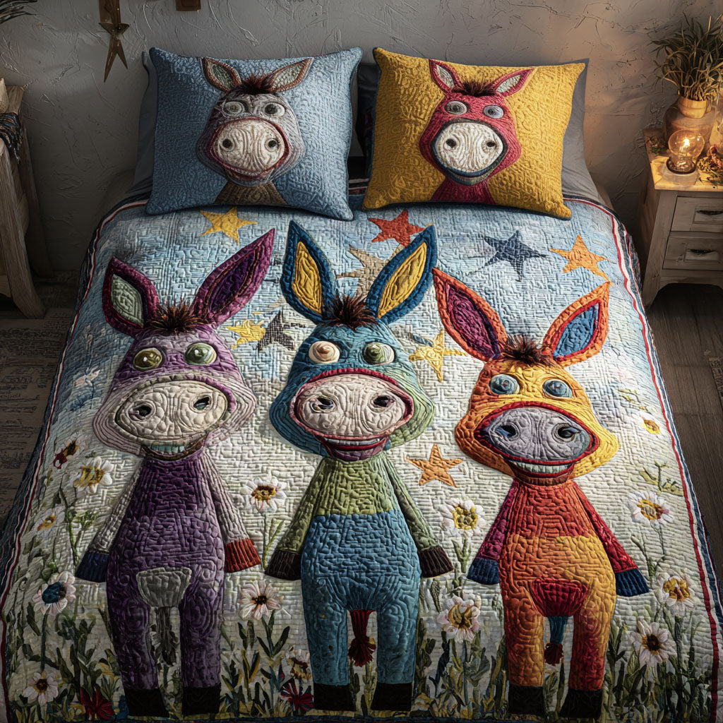 Stars and Hooves Quilted Bedding Set Bedroom Decorations Donkey Christmas Gifts