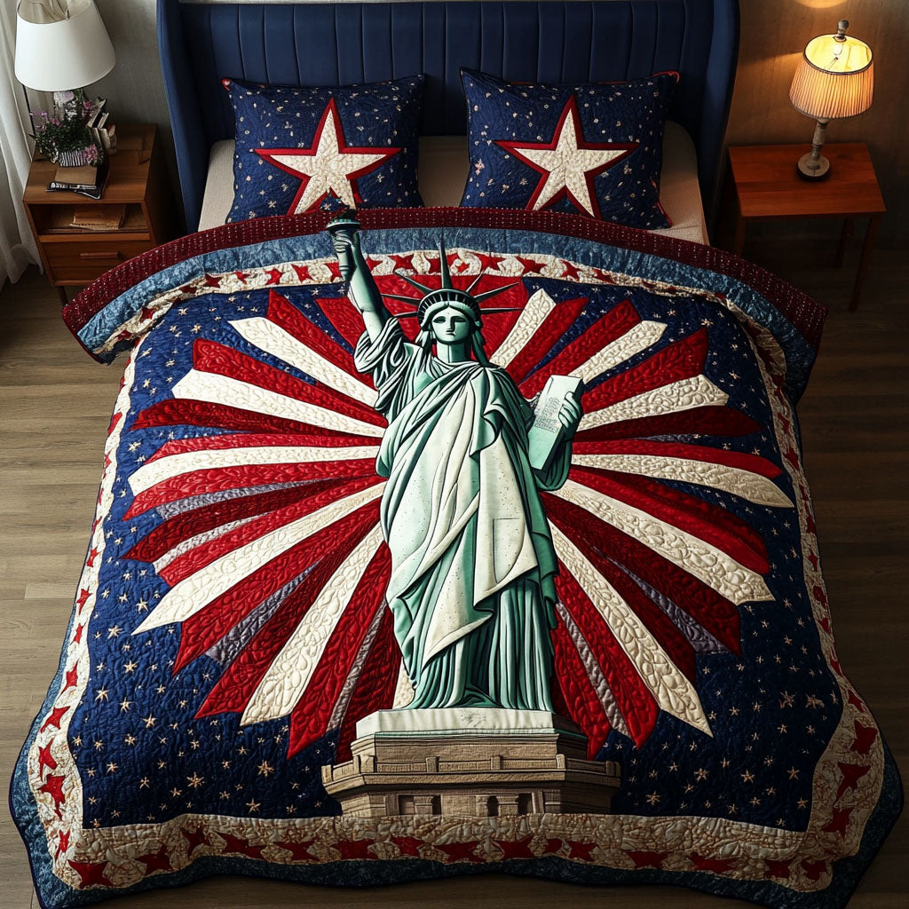 Stars and Liberty Quilted Bedding Set Bed Decorations Gifts For A Patriotic Person