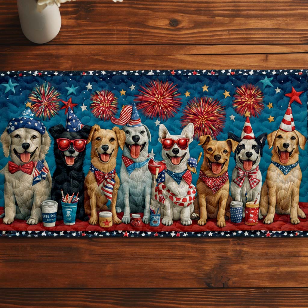 Stars and Paws Quilted Table Runner Dining Room Table Decor Patriotic Gifts For Him