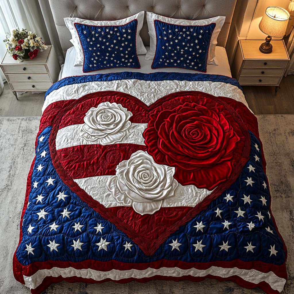 Stars and Petals Quilted Bedding Set Bed Decor Ideas Unique Patriotic Gifts
