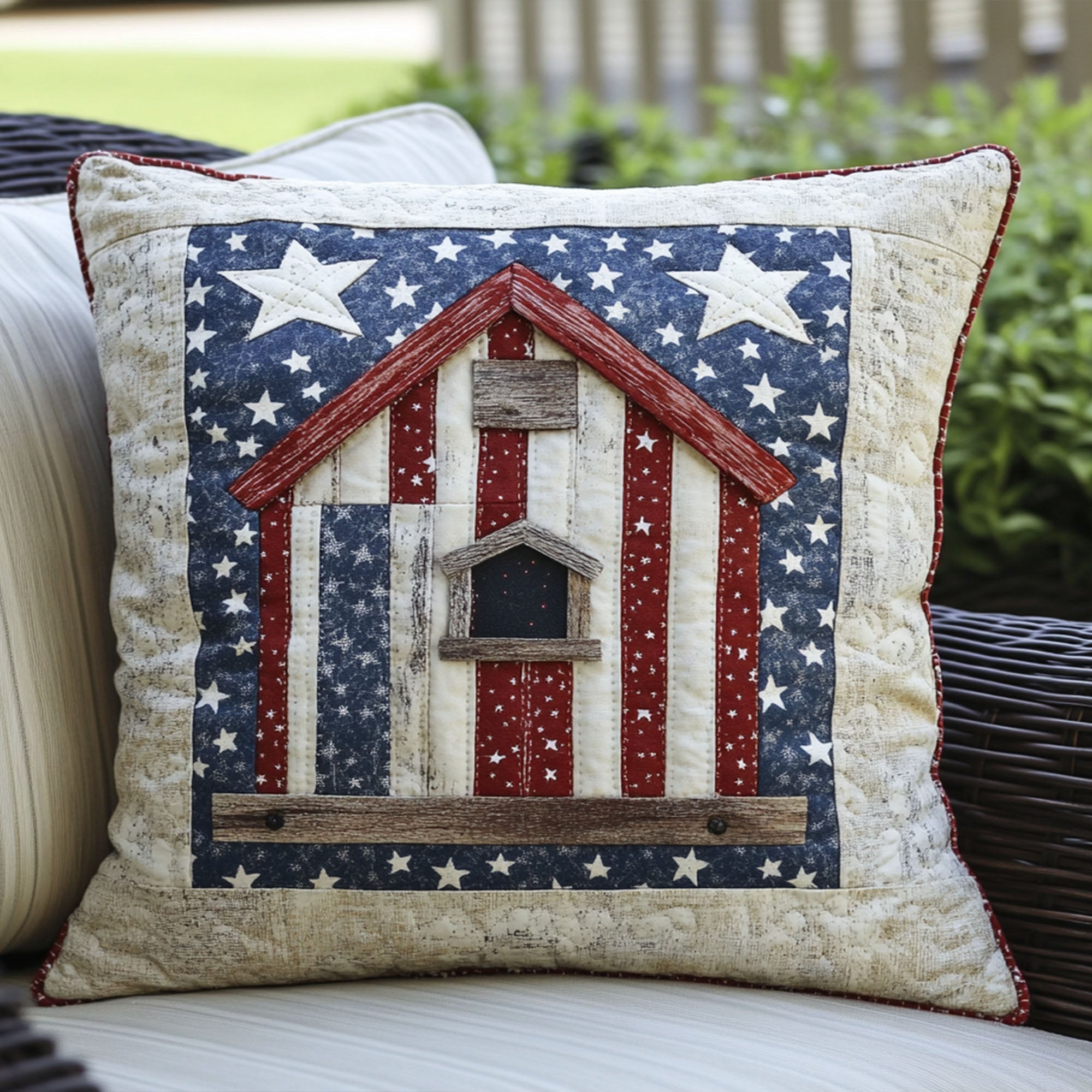 Stars and Stripes Birdhouse Quilted Pillow Case Throw Pillow Case Covers Best Family Gifts