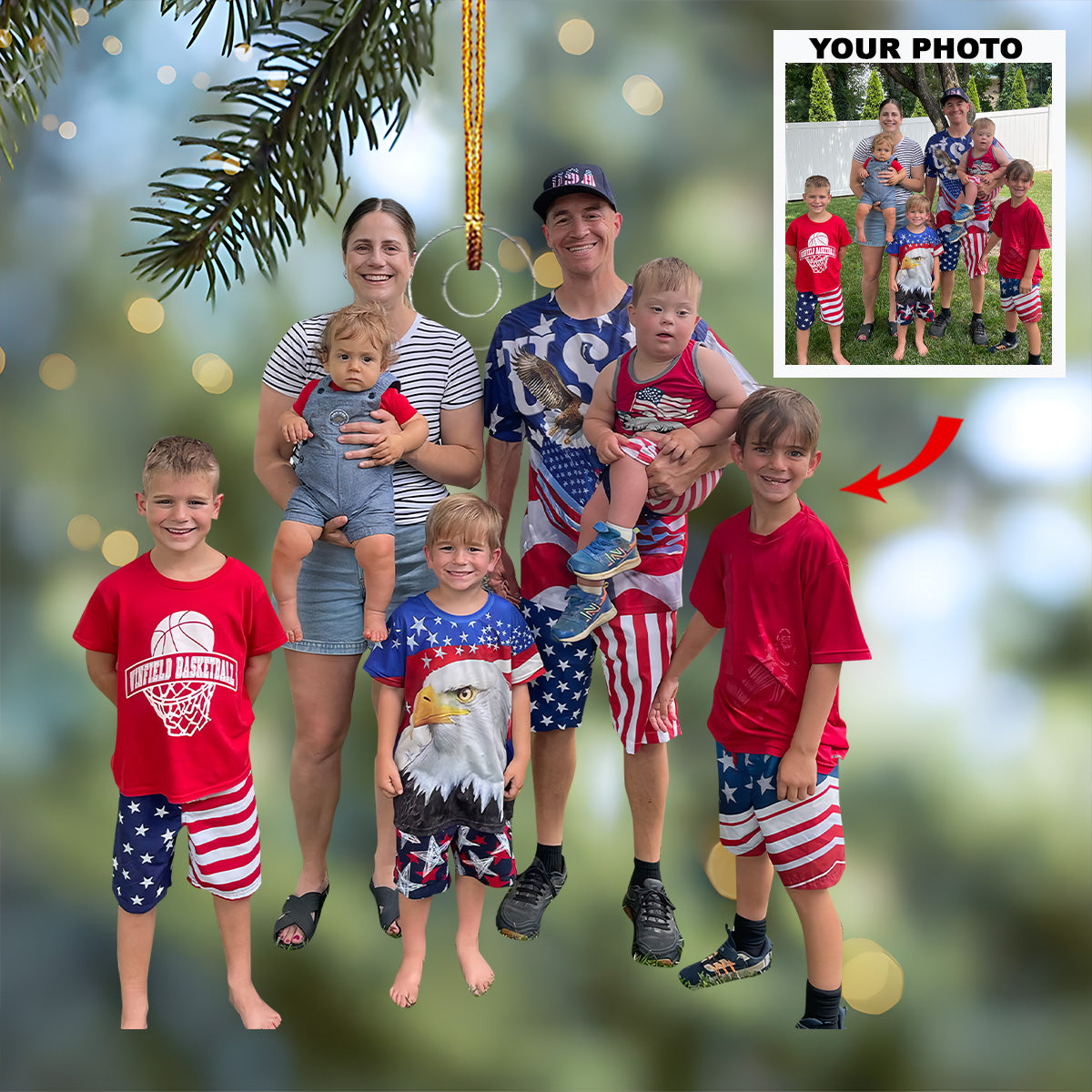 Stars And Stripes Celebration Personalized Photo Mica Ornament Christmas Gift For Family