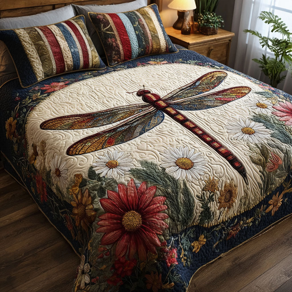 Stars and Stripes Dragonfly Quilted Bedding Set Aesthetic Room Decor Dragonfly Mother's Day Gifts