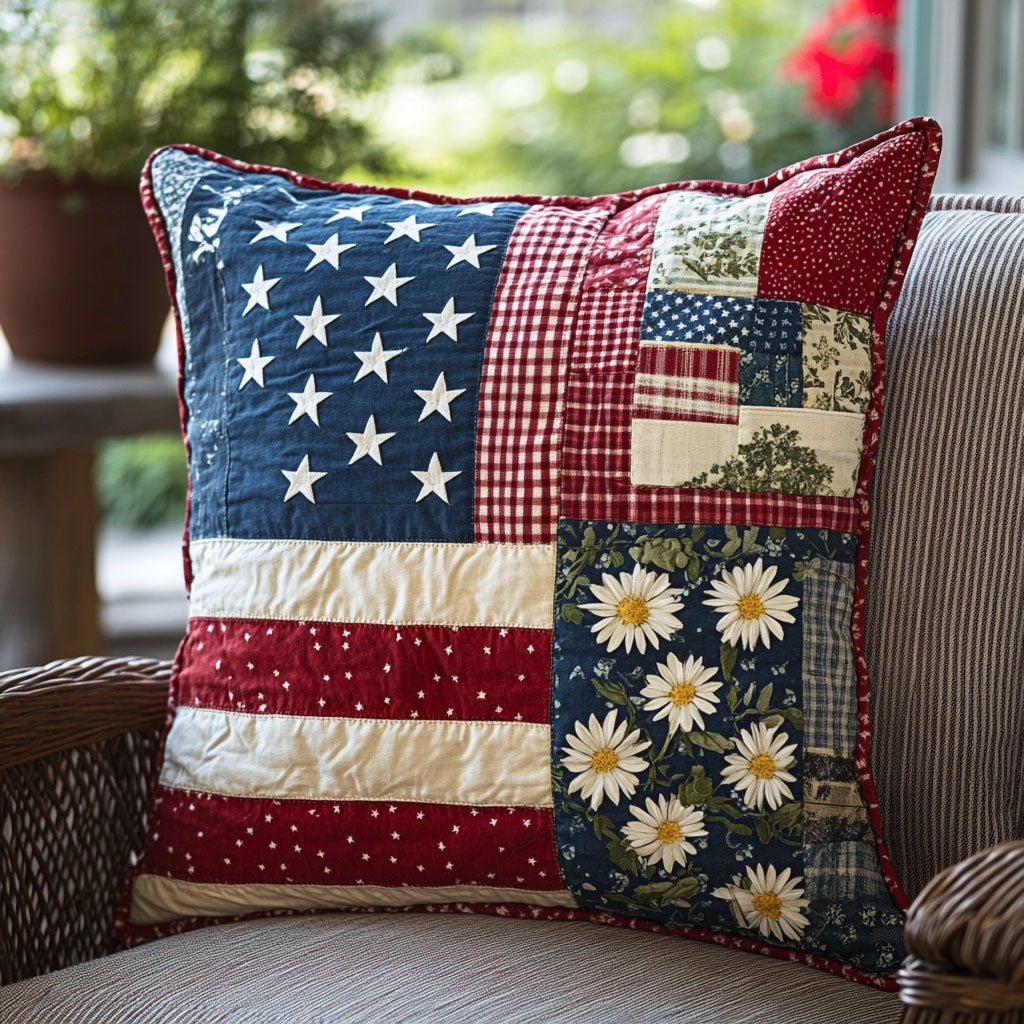 Stars and Stripes Flowers Quilted Pillow Case Decorative Pillow Covers Gifts For Family