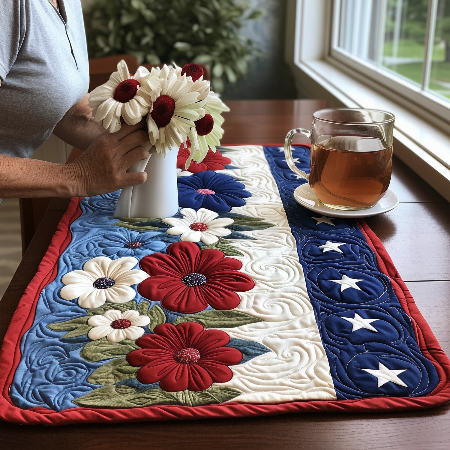 Stars and Stripes Forever Quilted Place Mat Christmas House Decor Gifts For Sunflower Lovers