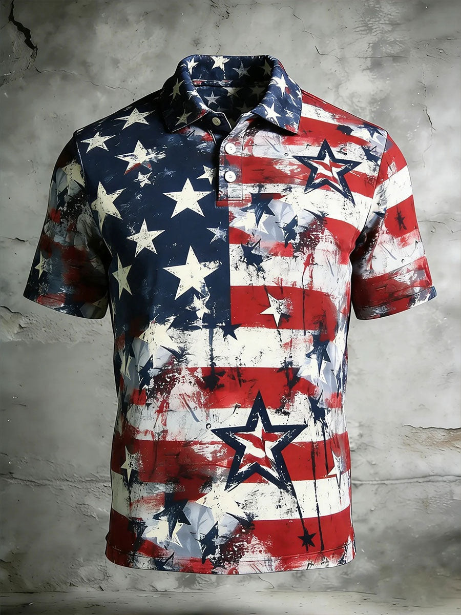 Stars And Stripes Grunge Polo Shirt Mens Polo Shirts American Patriotic Apparel 250th Gift