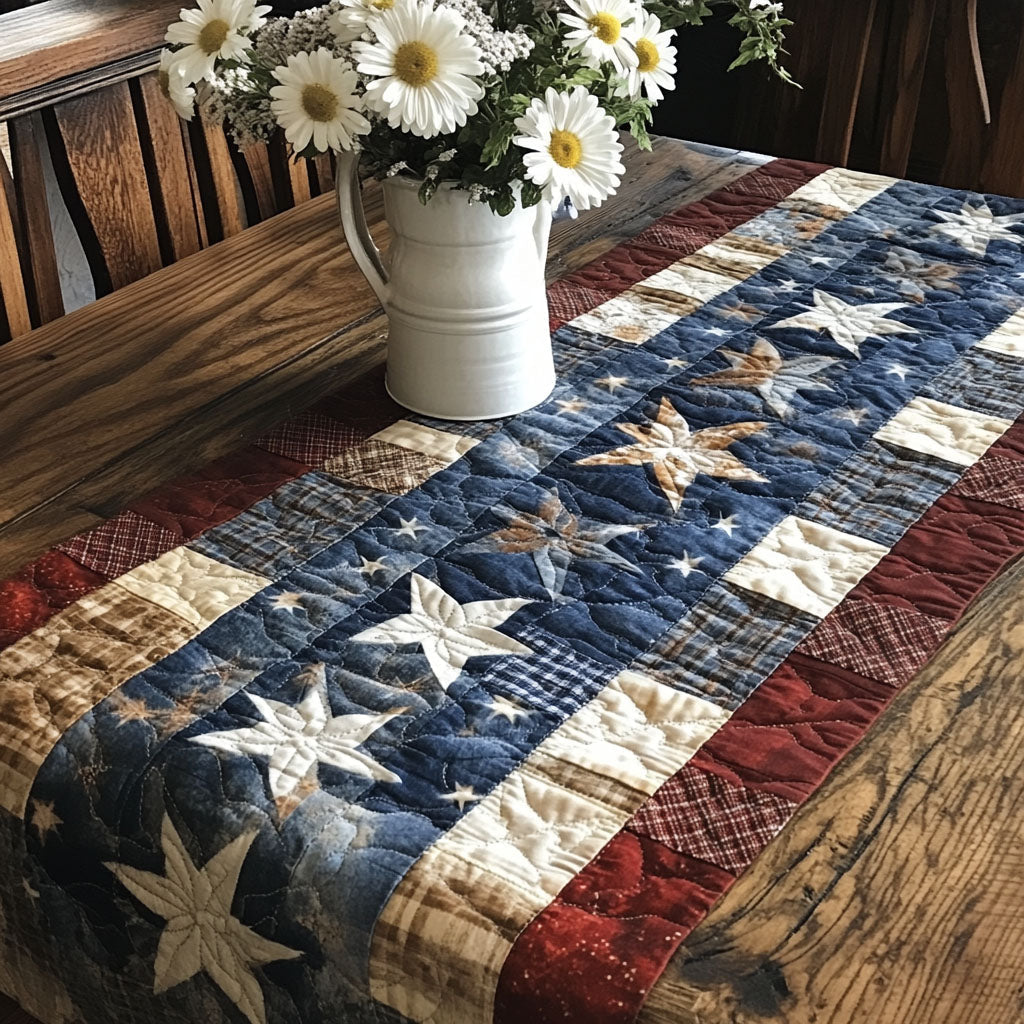 Stars and Stripes Patchwork Quilted Table Runner Dinner Table Decor Patriotic Gift Items