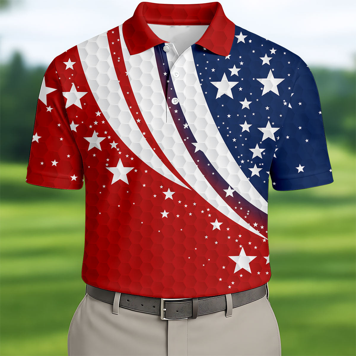 Stars And Stripes Pattern Polo Shirt Patriotic 4th Of July Merch Father's Day Presents Golf