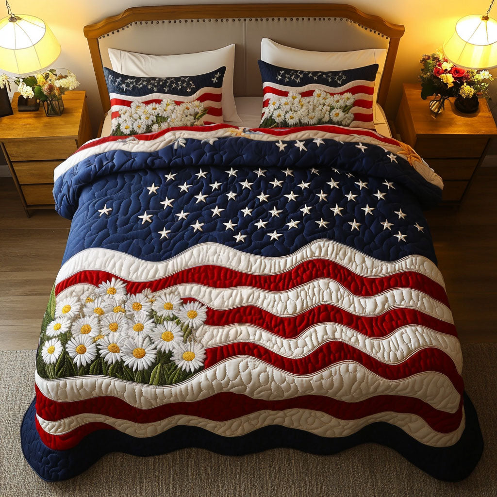 Stars and Stripes Quilted Bedding Set Cute Room Decor Gifts For A Patriotic Person