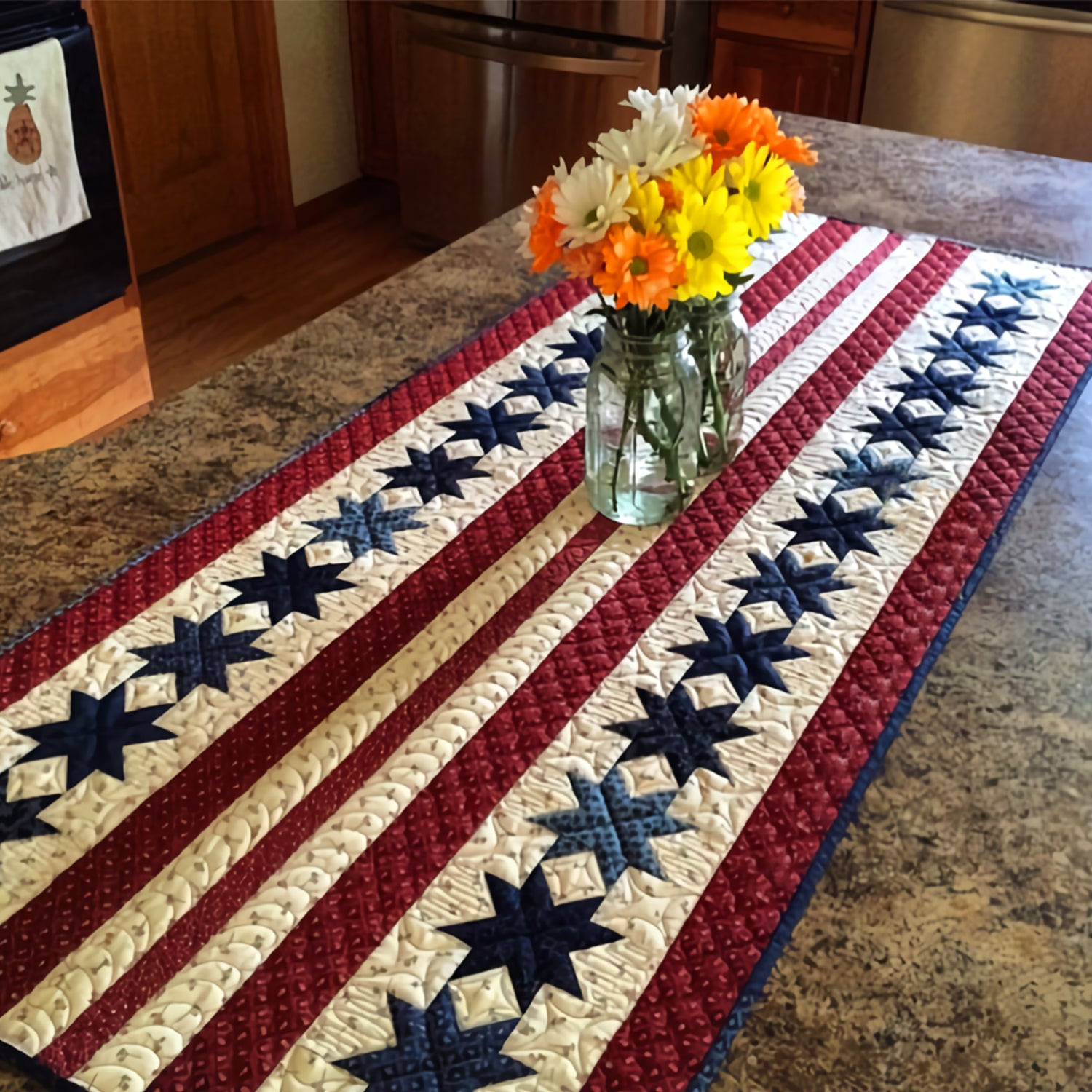 Stars and Stripes Quilted Table Runner Independence Day Patriotic Gift For Mother