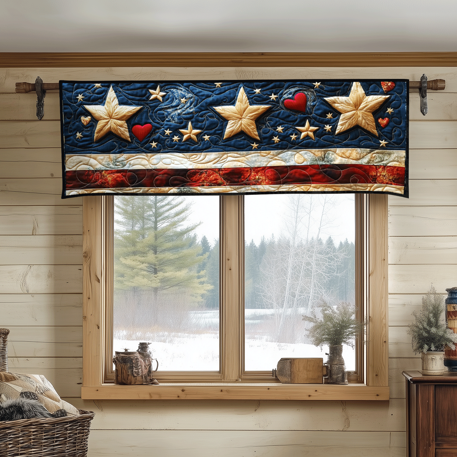 Stars and Stripes with Love Quilted Valance Outdoor Decor Sunflower Birthday Gifts