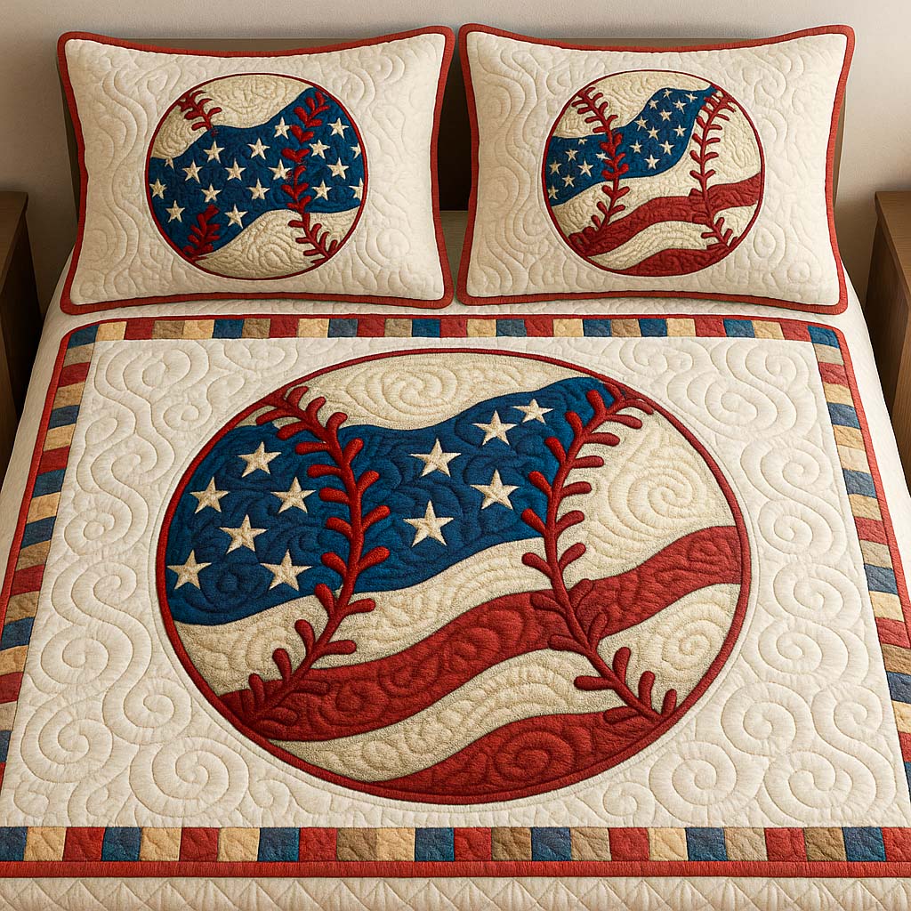 Stars and Stripesball Quilted Bedding Set Patriotic Bedroom Decor Christmas Gift Ideas For Baseball Player