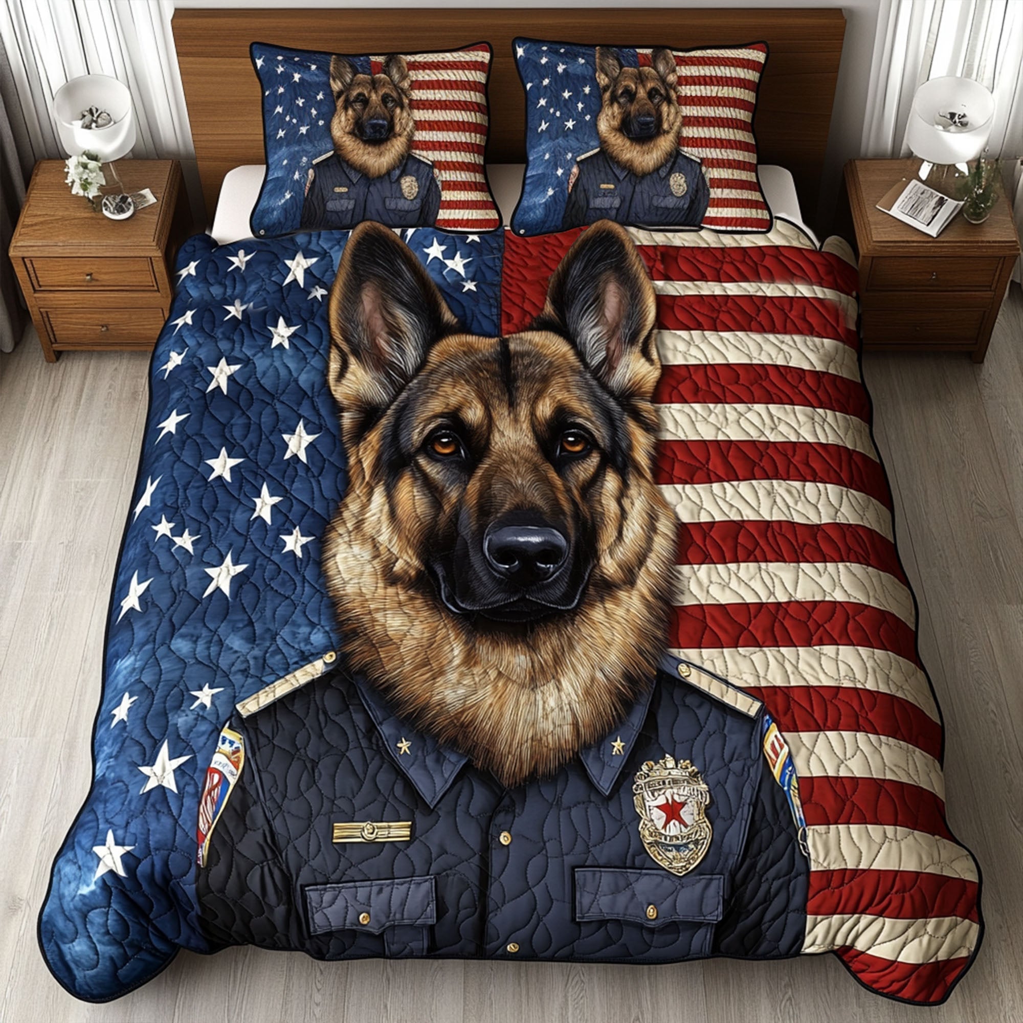 Stars Of Courage Quilted Bedding Set Cozy Comforter Set for Winter Warmth