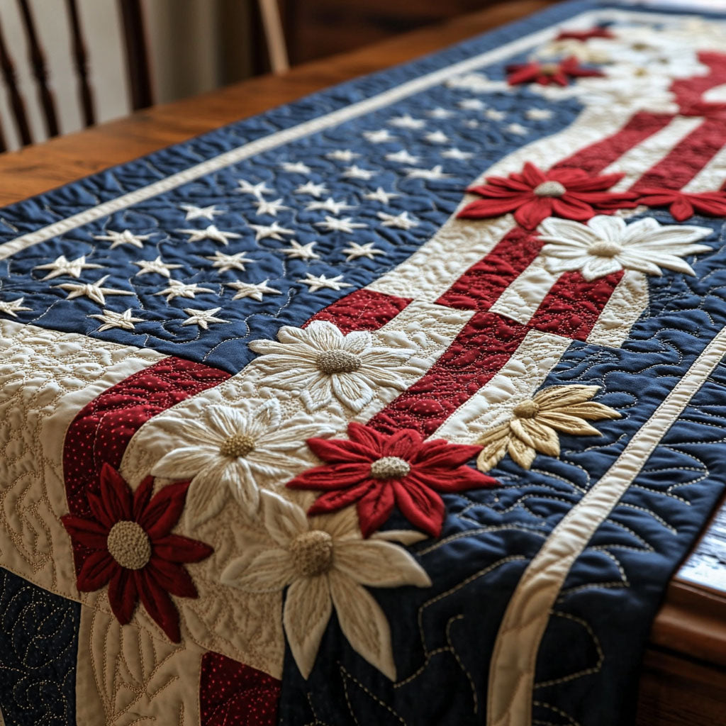 Stars Over America Quilted Table Runner Dining Table Decor Patriotic Novelty Items