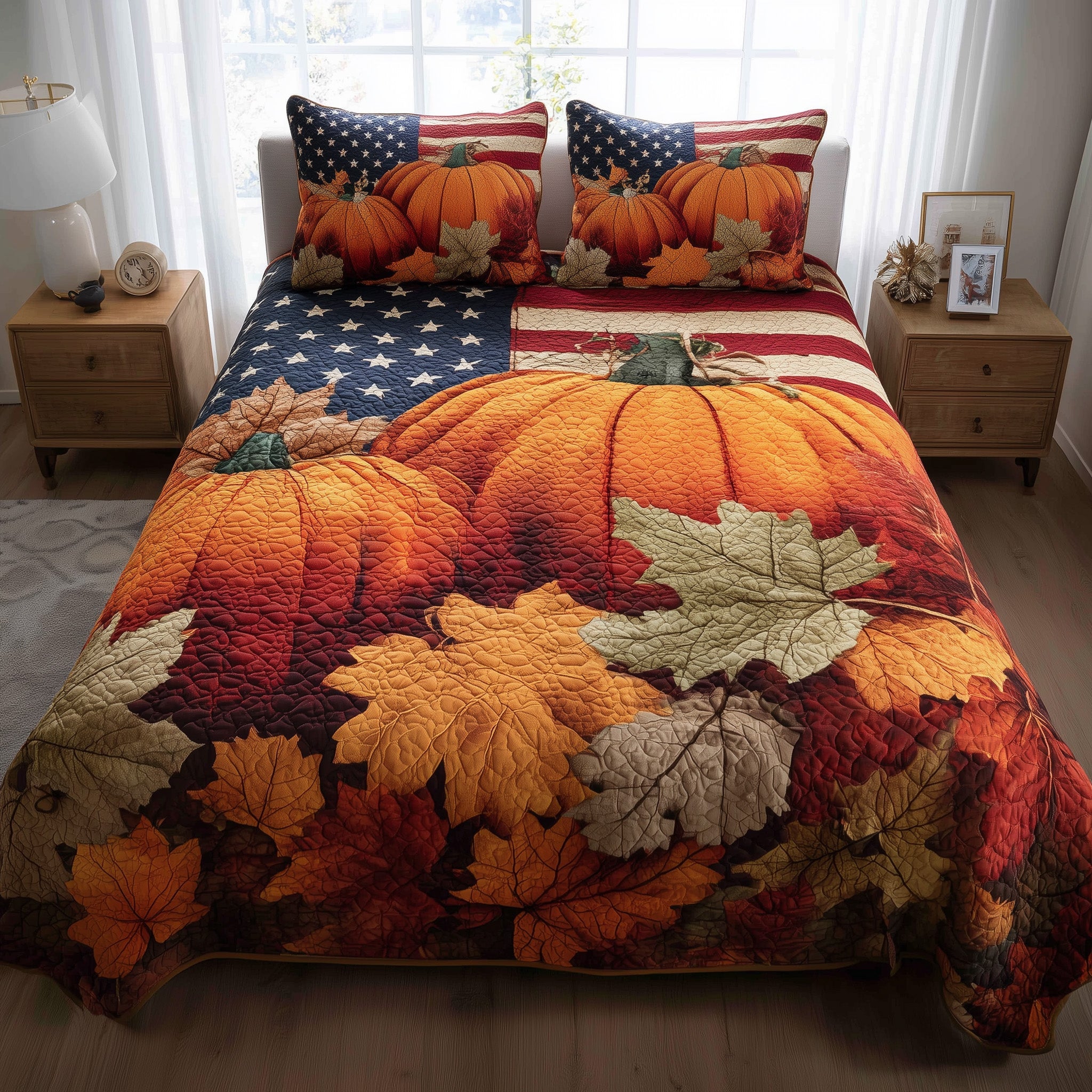 Stars Pumpkin Quilted Bedding Set Create a Cozy Space