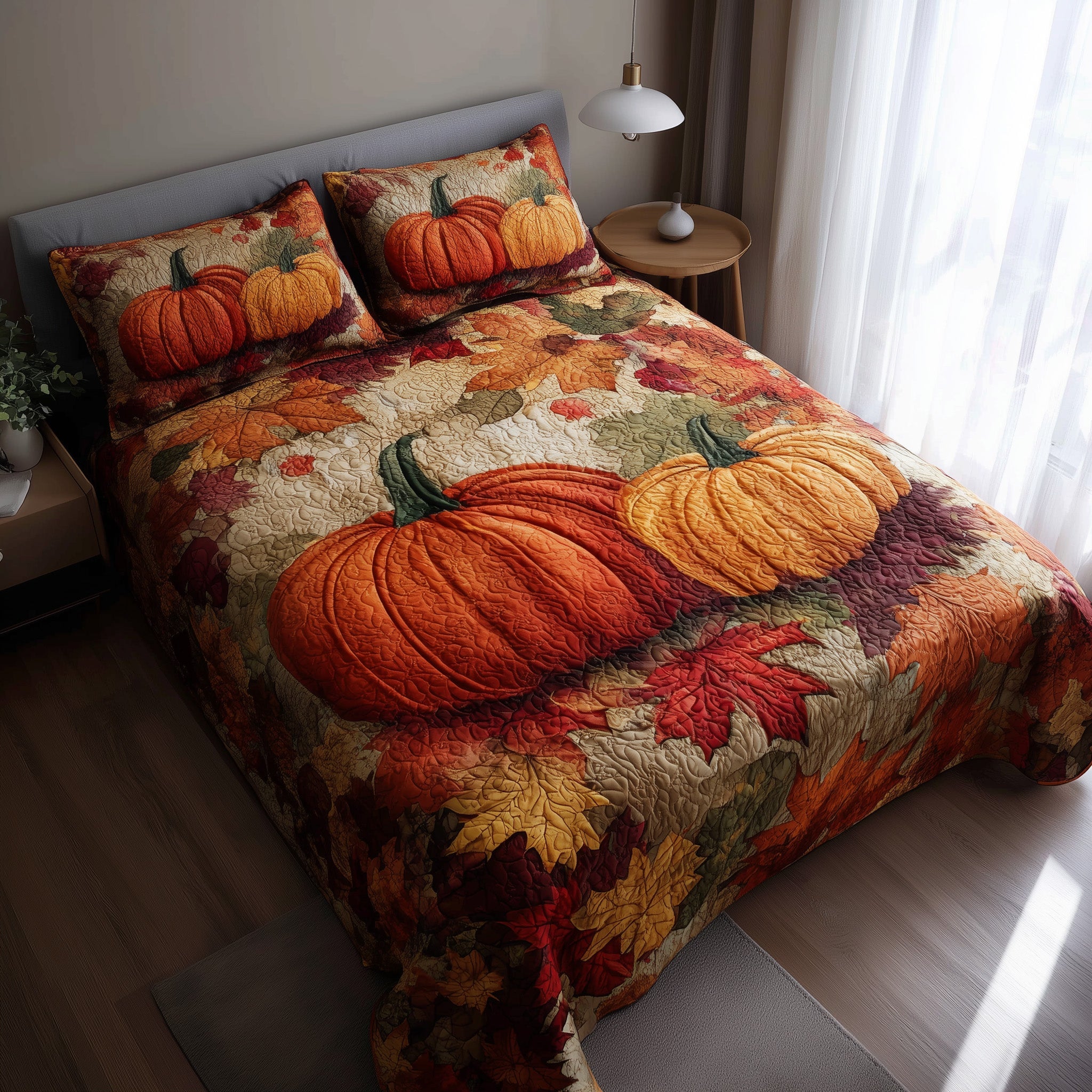 Stars Pumpkin Quilted Bedding Set For Couples