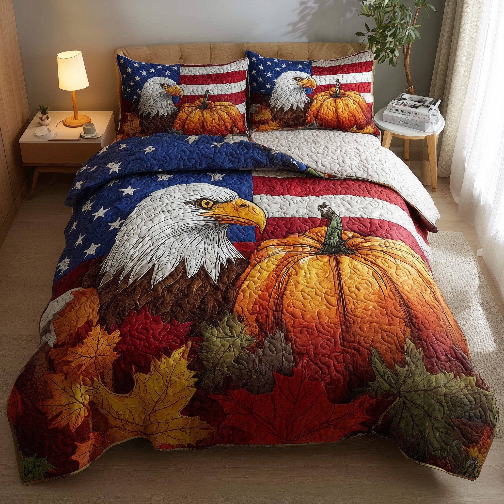 Stars Pumpkin Quilted Bedding Set For Men