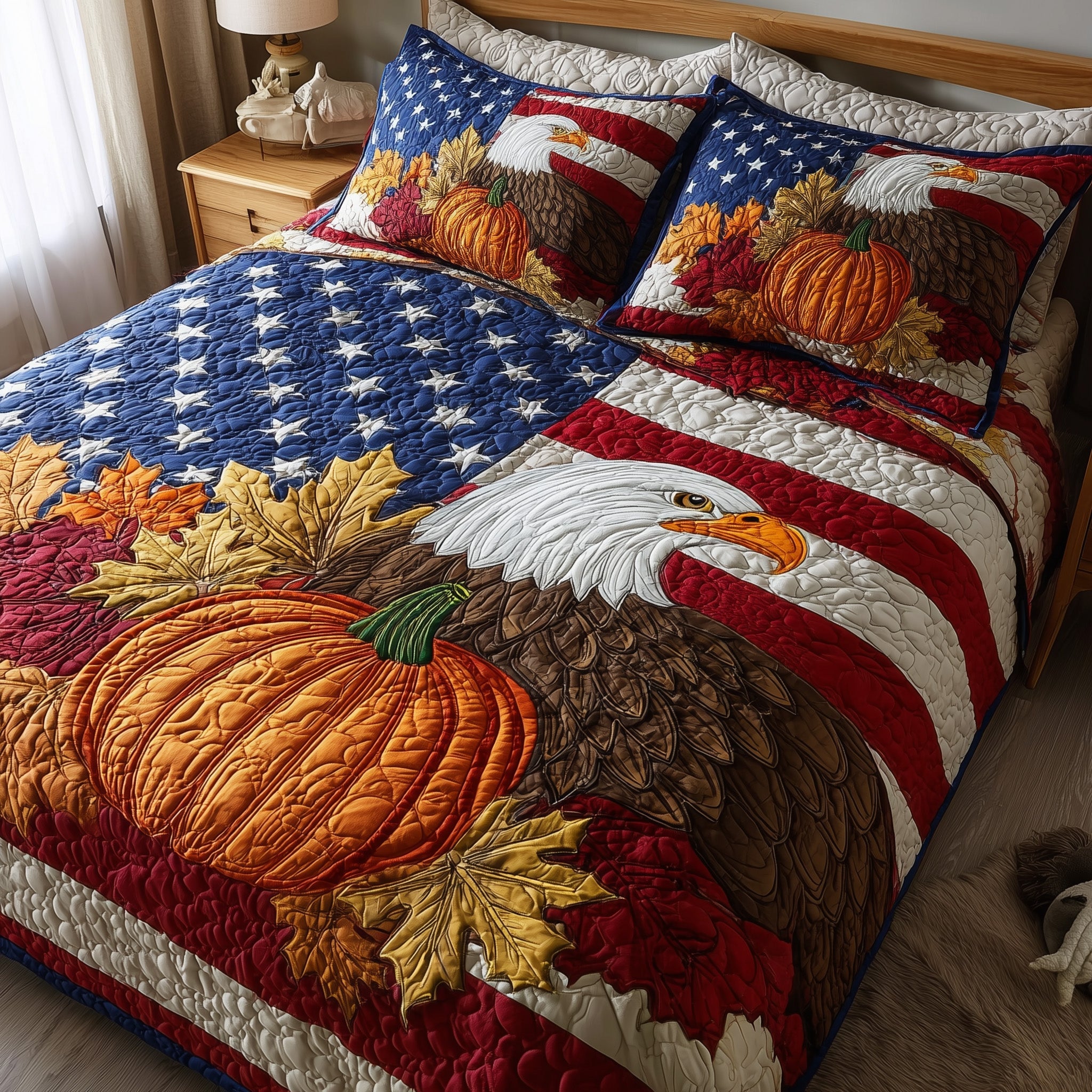 Stars Pumpkin Quilted Bedding Set Relaxing Sleep