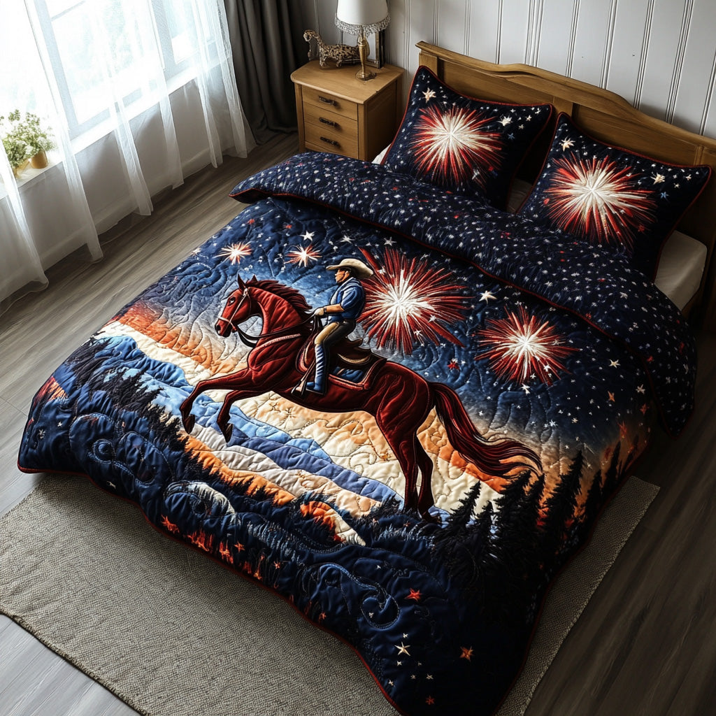 Stars Stripes And Gallops Quilted Bedding Set Bed Room Decoration Birthday Presents For Horse Lovers