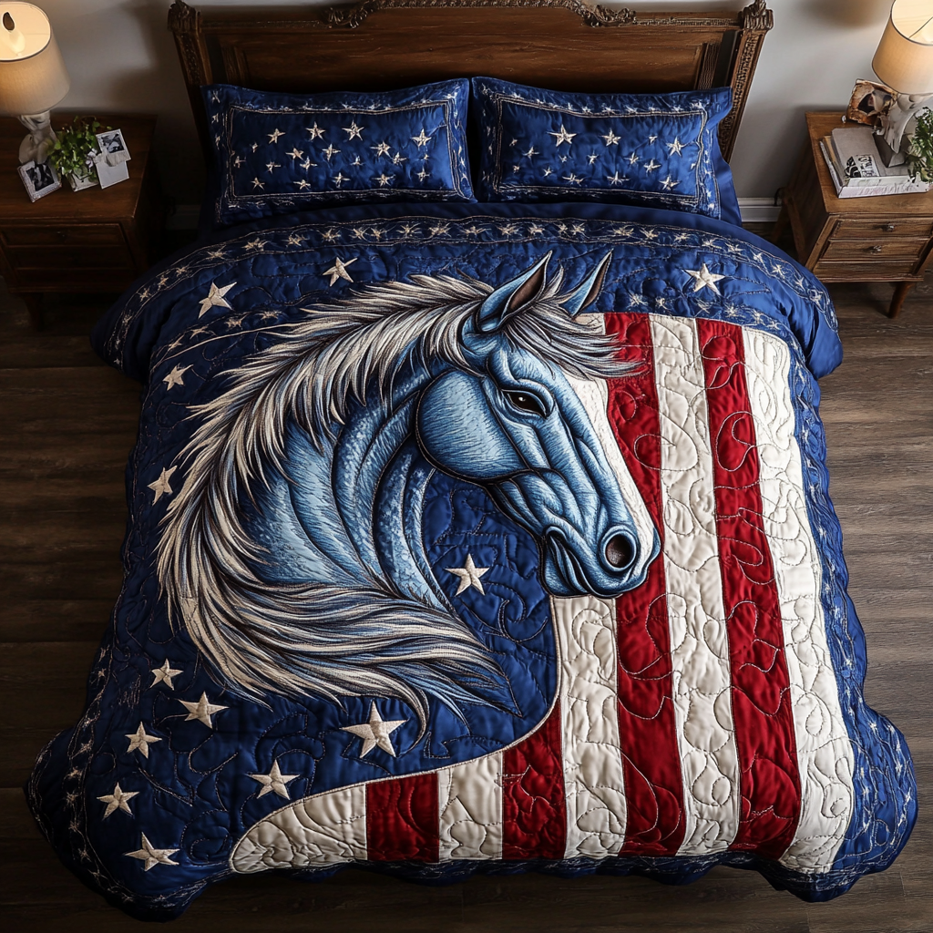 Starstruck Steed Quilted Bedding Set Holiday Duvet Cover Set Horse Related Christmas Gifts