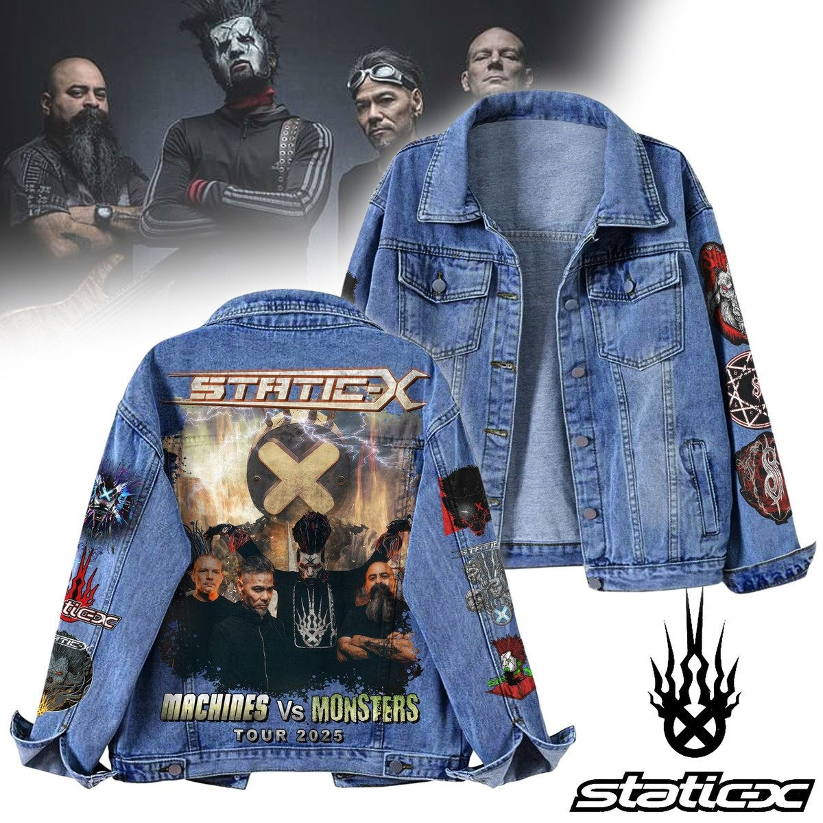 Static X Machides Vs Monsters Tour 2025 Denim Jacket Gifts For Music Enthusiasts