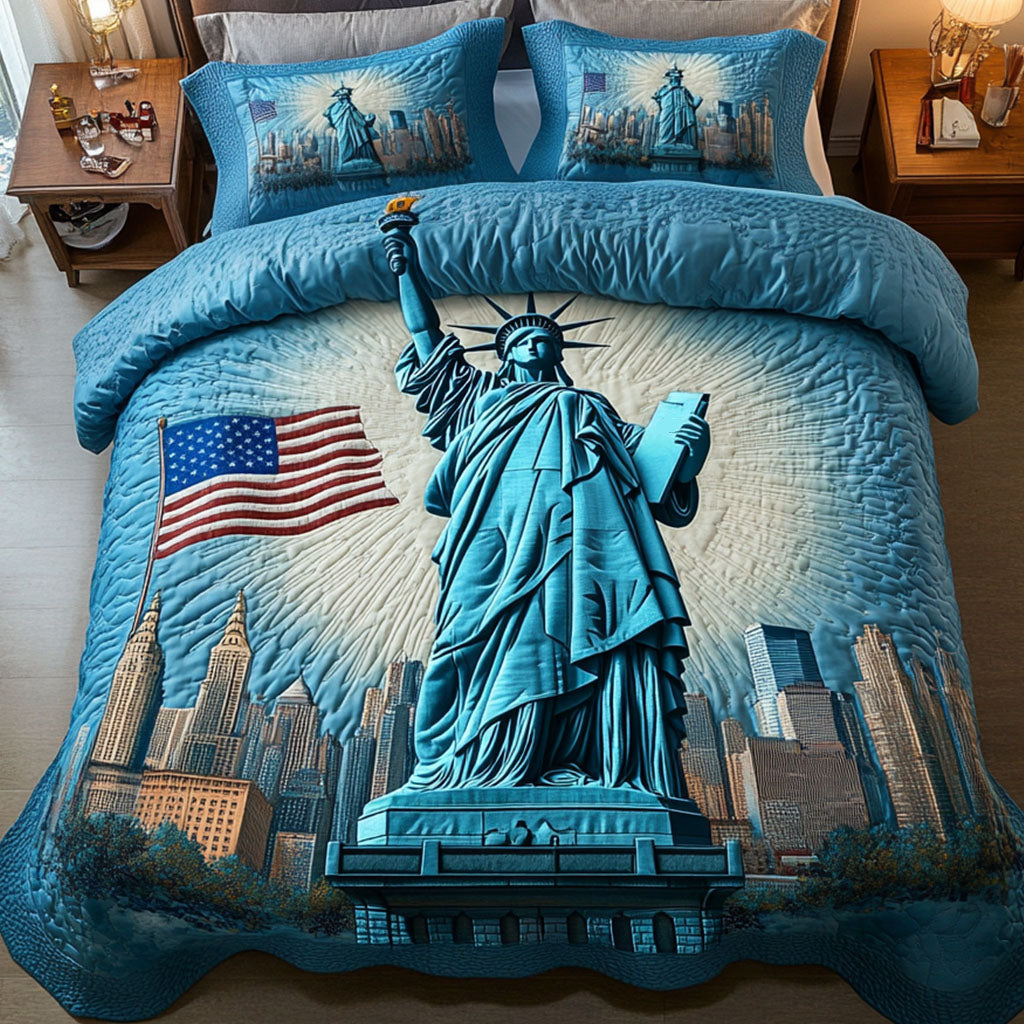 Statue Glory Quilted Bedding Set Cozy Bedroom Decor Best Patriotic Gifts
