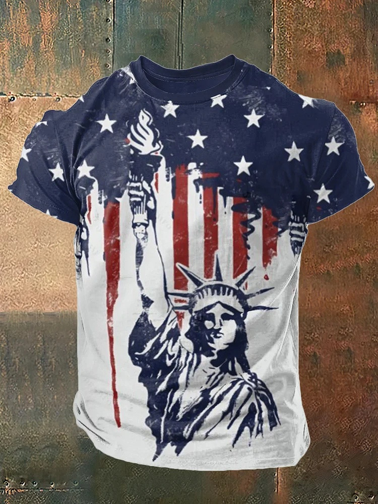 Statue Of Liberty American Flag T-Shirt Mens Graphic Tees 250th Anniversary Patriotic Gift