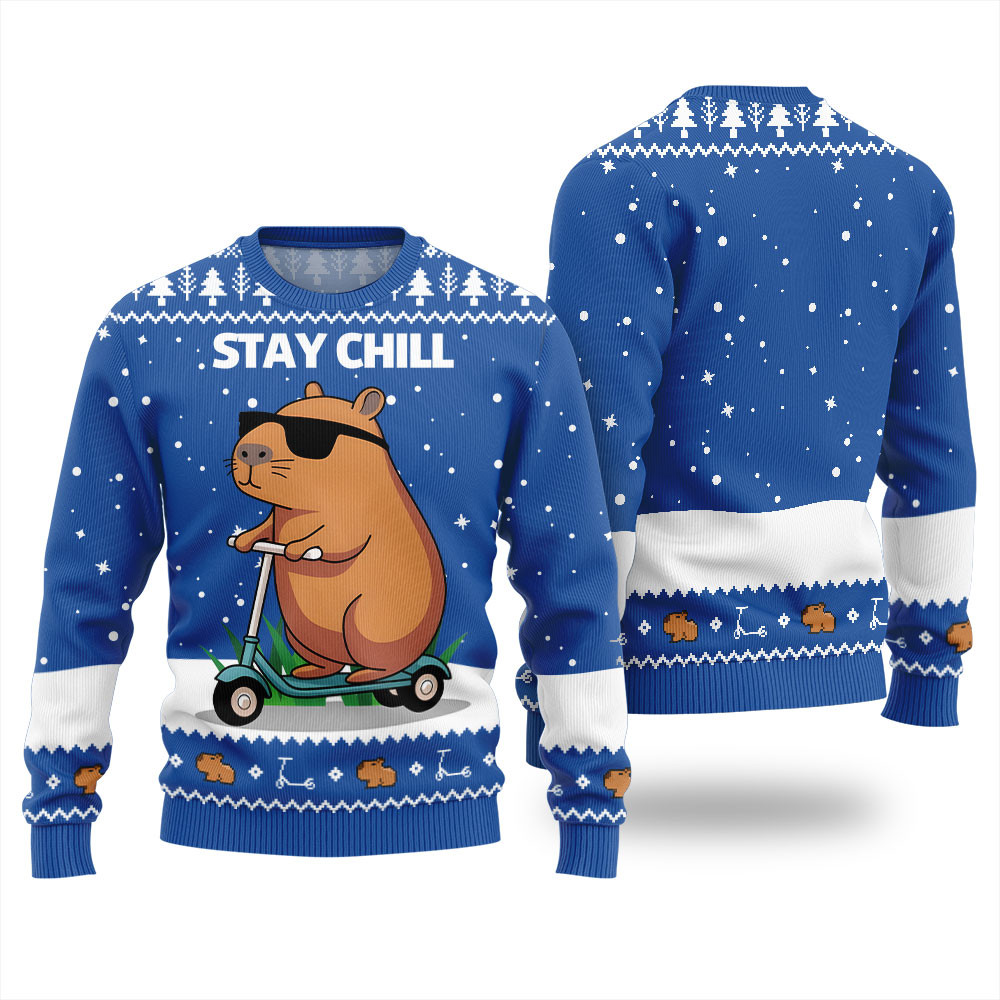 Stay Chill Capybara Ugly Xmas Sweater Lovely Christmas Sweater Gift for Mom or Grandma