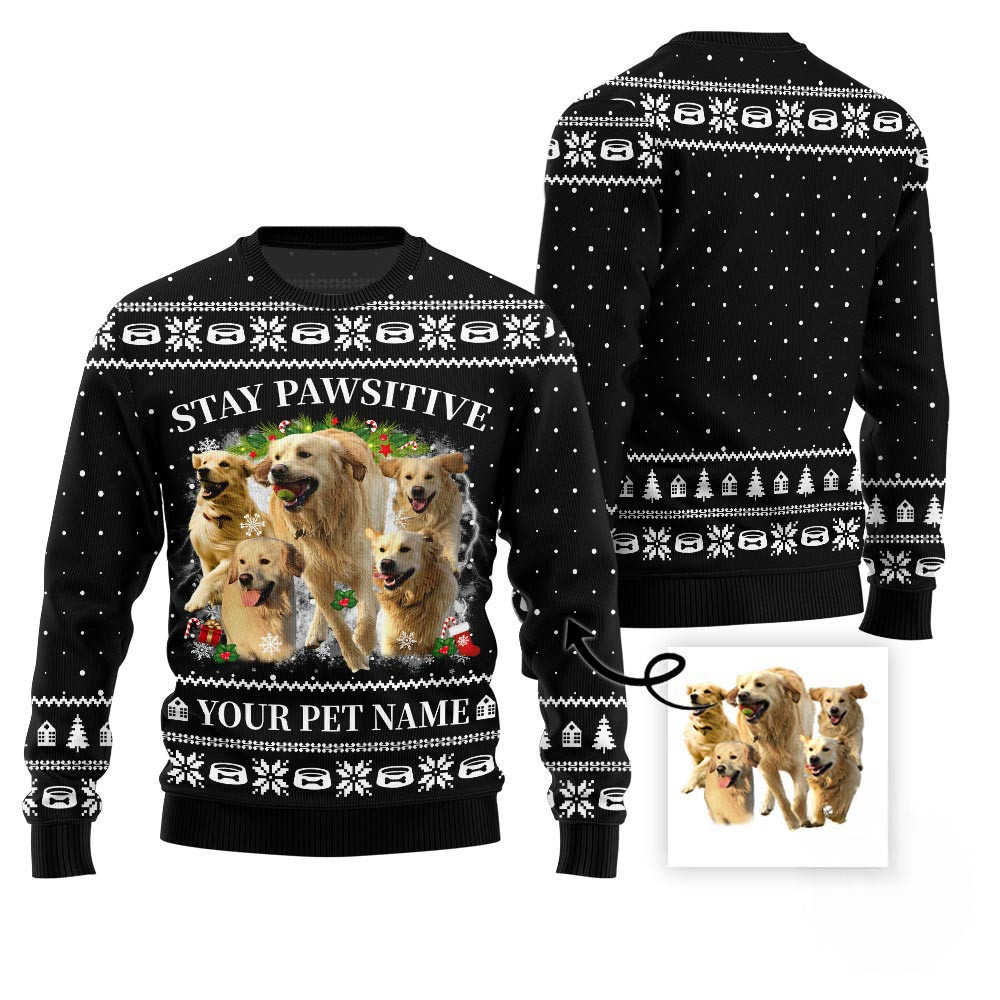 Stay Pawsitive Custom Pet Ugly Sweater Ugly Xmas Sweaters For Couples