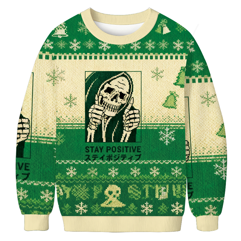 Stay Positive Skeleton Christmas Ugly Sweatshirt Funny Christmas Holiday Sweater Gift Ideas