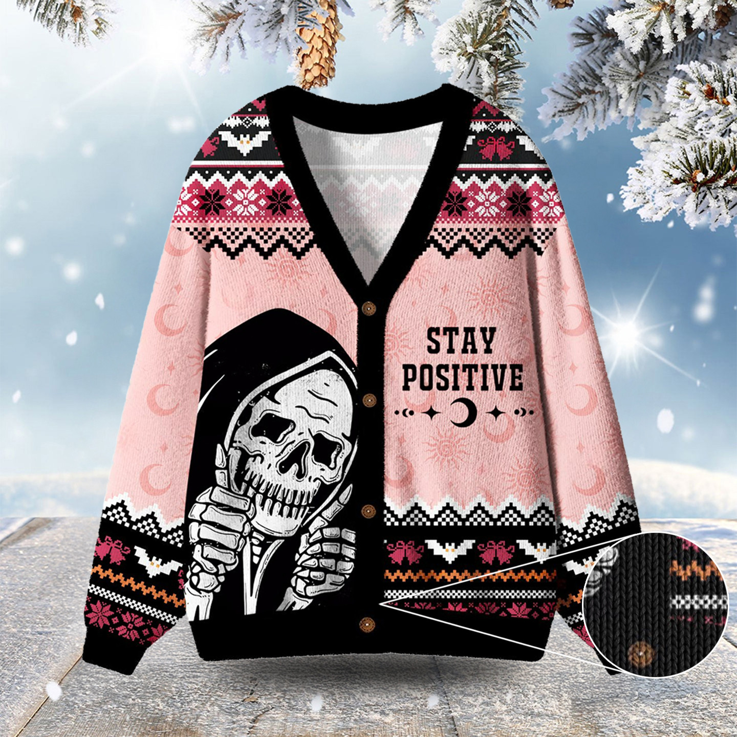 Stay Positive Ugly Cardigan Sweaters Christmas Day Outfit Xmas Gifts For Girlfriend