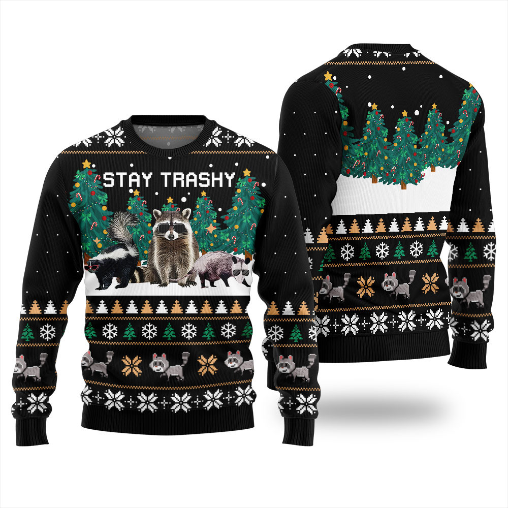 Stay Trashy Critter Christmas Sweater Cute Holiday Sweatshirt to Spread Joy