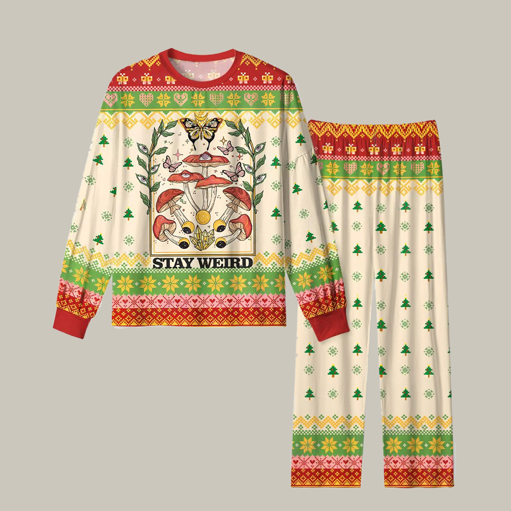 Stay Weird Christmas Pajamas Mushroom Pattern Fantasy Themed Christmas Gift Ideas