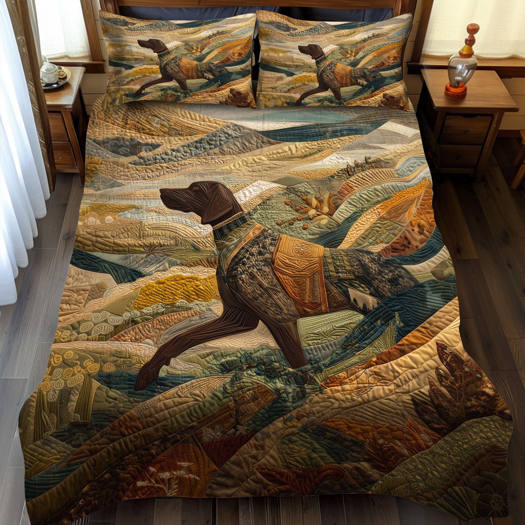 Steady Pointer Quilted Bedding Set Best Bedspread Set German Shepherd Gifts For Owners