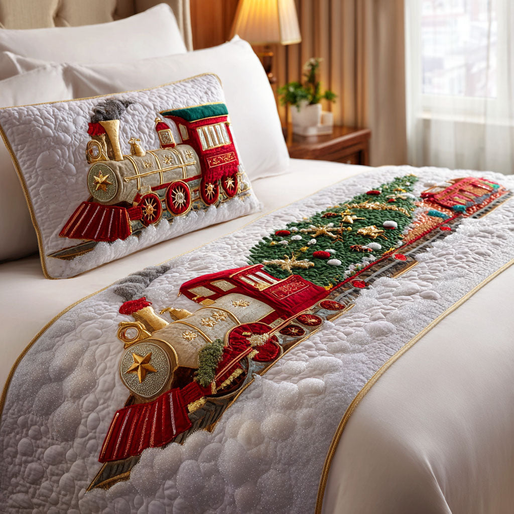 Steam Train Christmas Quilted Bed Runner Christmas Bedroom Decor Xmas Gift Ideas