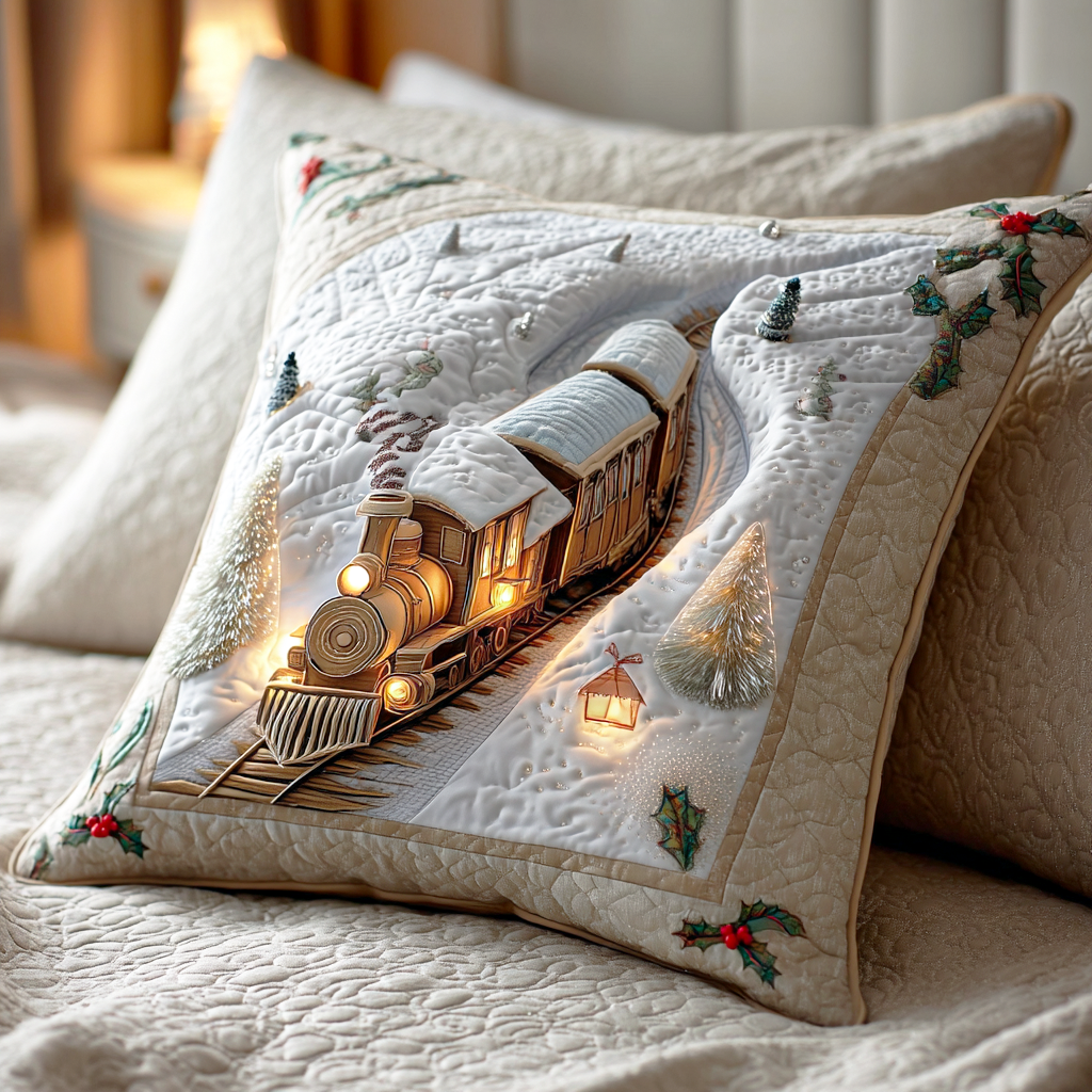 Steam Train Christmas Quilted Pillow Case Holiday Pillow Covers Christmas Gifts For Dad