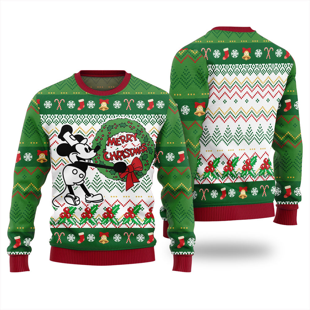 Steamboat Willie Mickey Merry Christmas Mens Funny Christmas Sweater Trendy Christmas Sweater for Winter Outfits