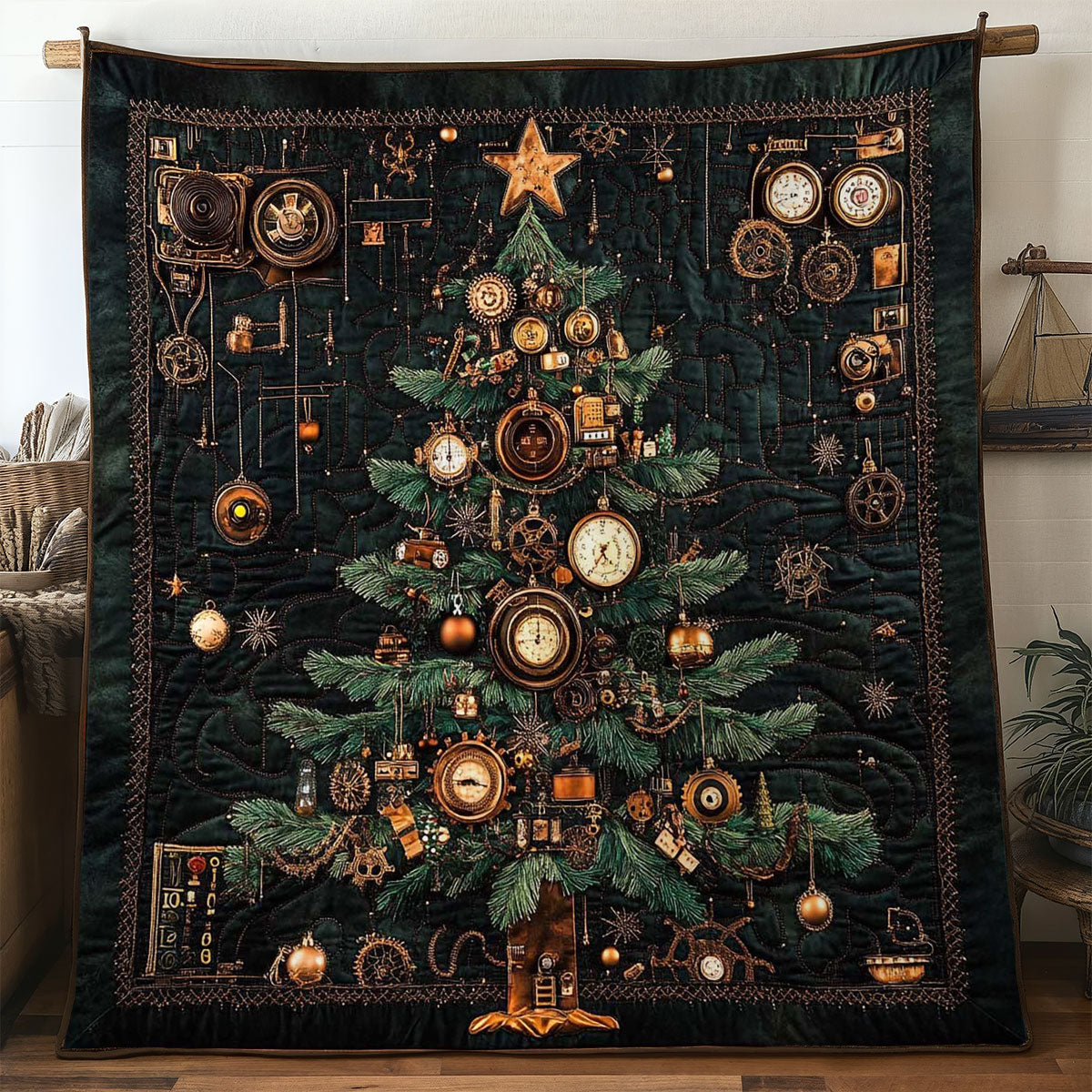 Steampunk Christmas Tree Quilted Blanket Best Throw Blanket Special Daughter Gifts