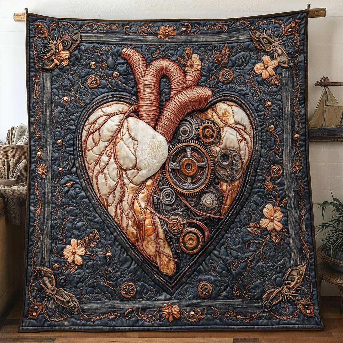 Steampunk Heart Quilt Ultra-Soft Quilt Blanket for Hotel-Like Experience
