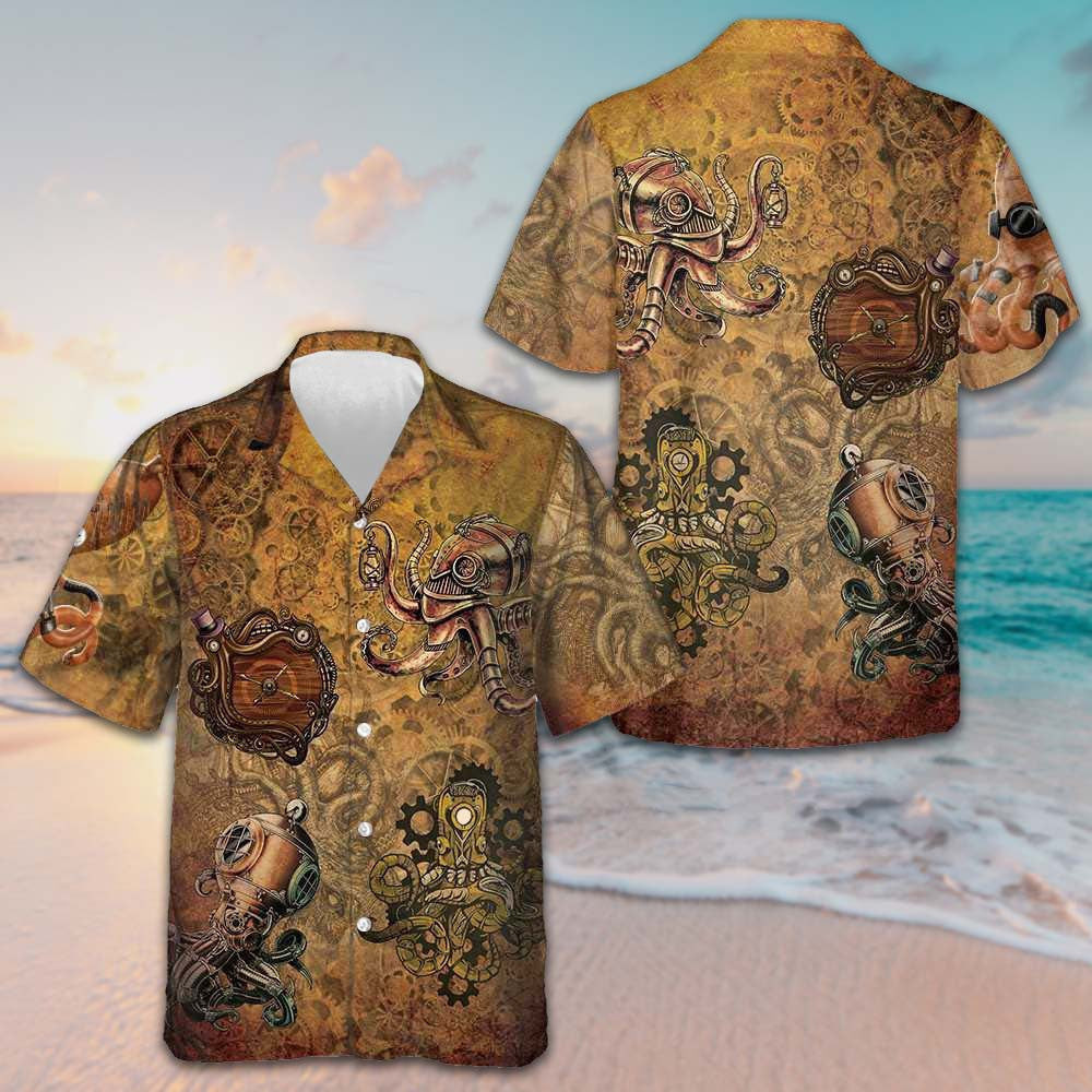 Steampunk Octopus Hawaiian Shirt Mens Short Sleeve Button Up Beach Shirts Best Gifts Steampunk Octopus Hawaiian Shirt Mens Short Sleeve Button Up Beach Shirts Best Gifts