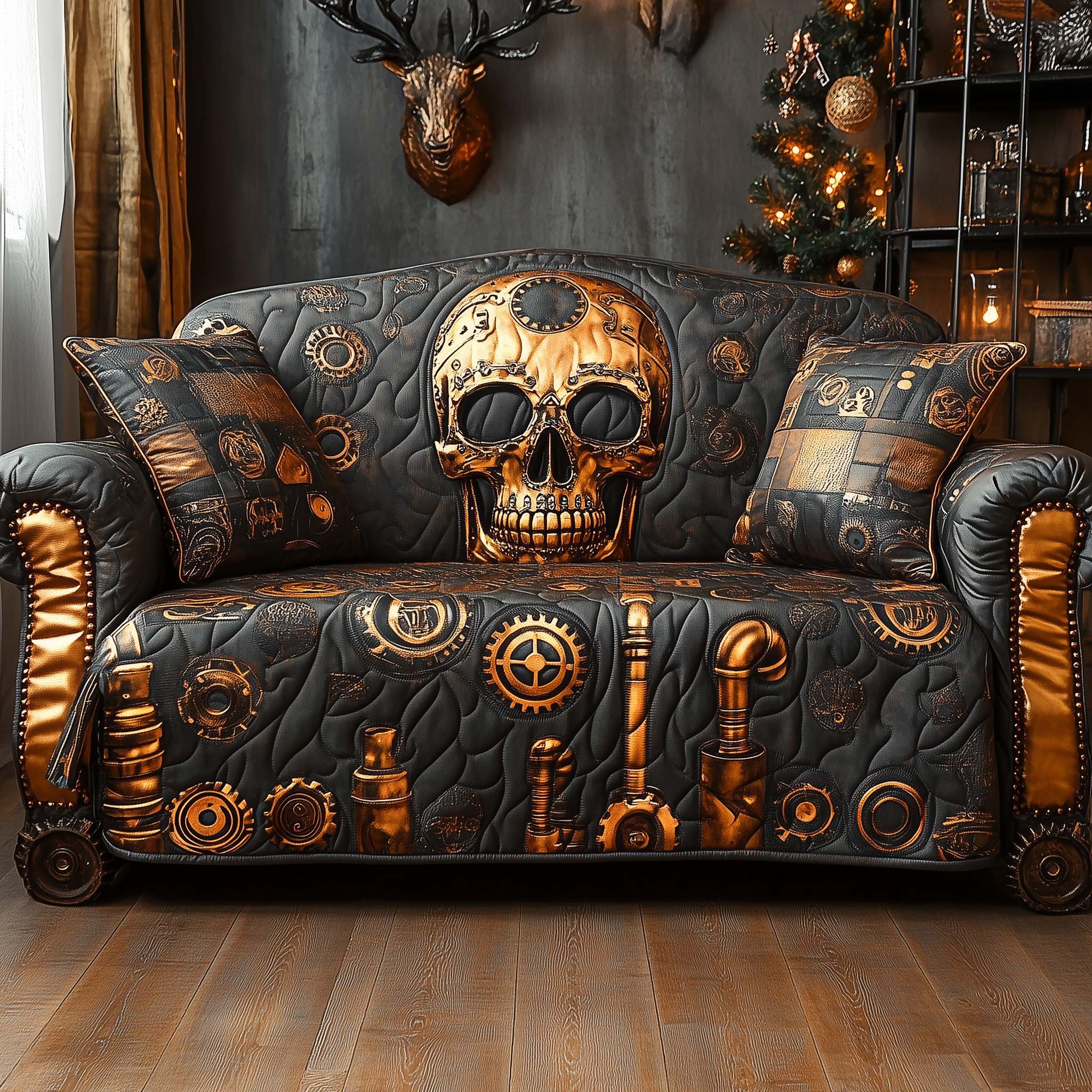 Steampunk Skull Quilted Sofa Cover Edgy Steampunk Skull Personality Statement Perfect Gifts