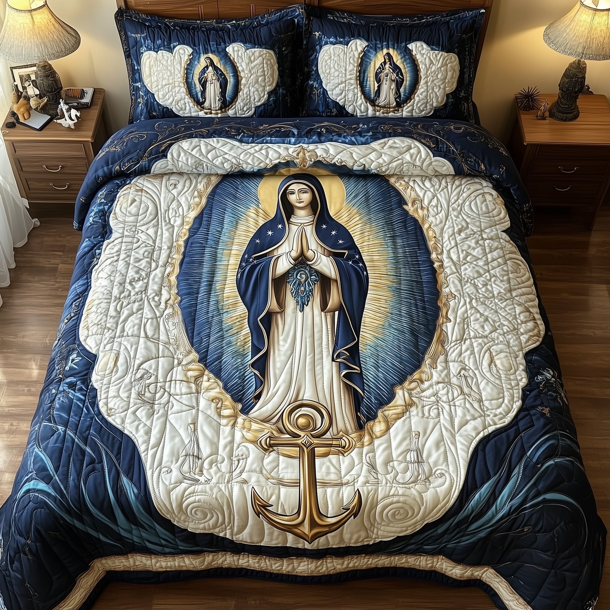 Stella Maris Quilted Bedding Set Duvet Cover Bed Sheet Blessed Mother Gifts