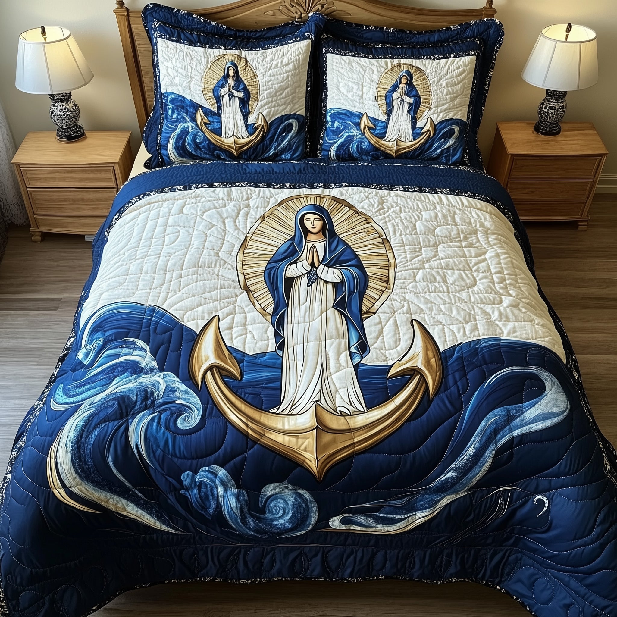 Stella Maris Quilted Bedding Set Duvet Cover Bed Sheet Mother Mary Gifts