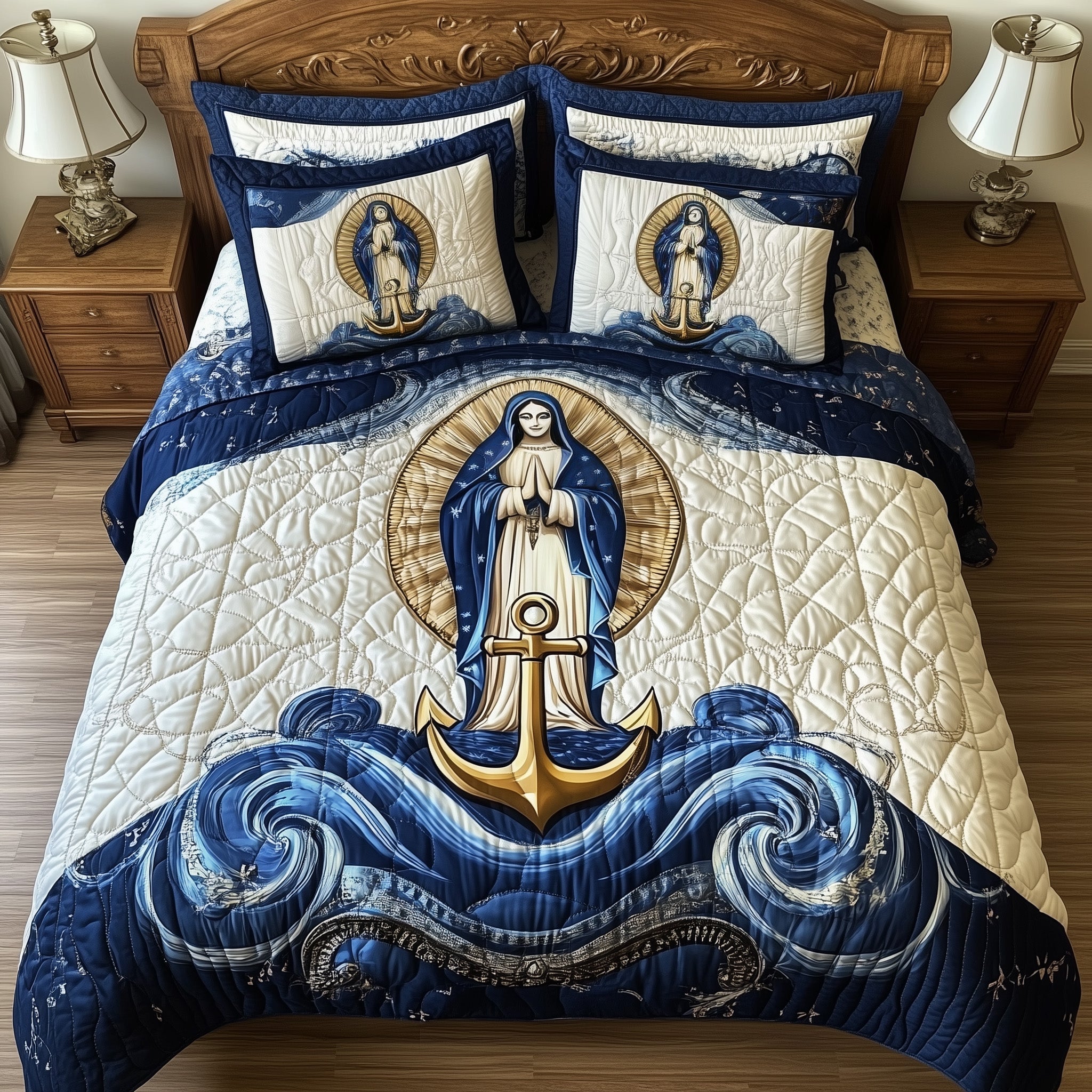 Stella Maris Quilted Bedding Set Duvet Cover Bed Sheet Virgin Mary Gifts